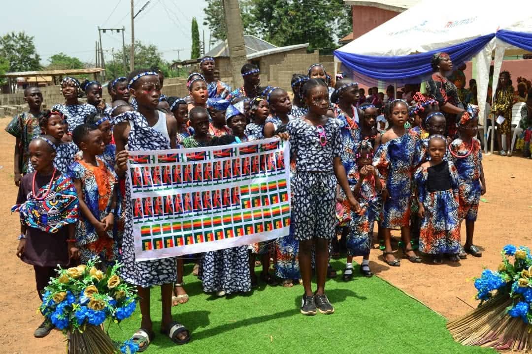 Sound Mind Schools pupils in matching traditional Nigerian attire at the cultural day ceremony